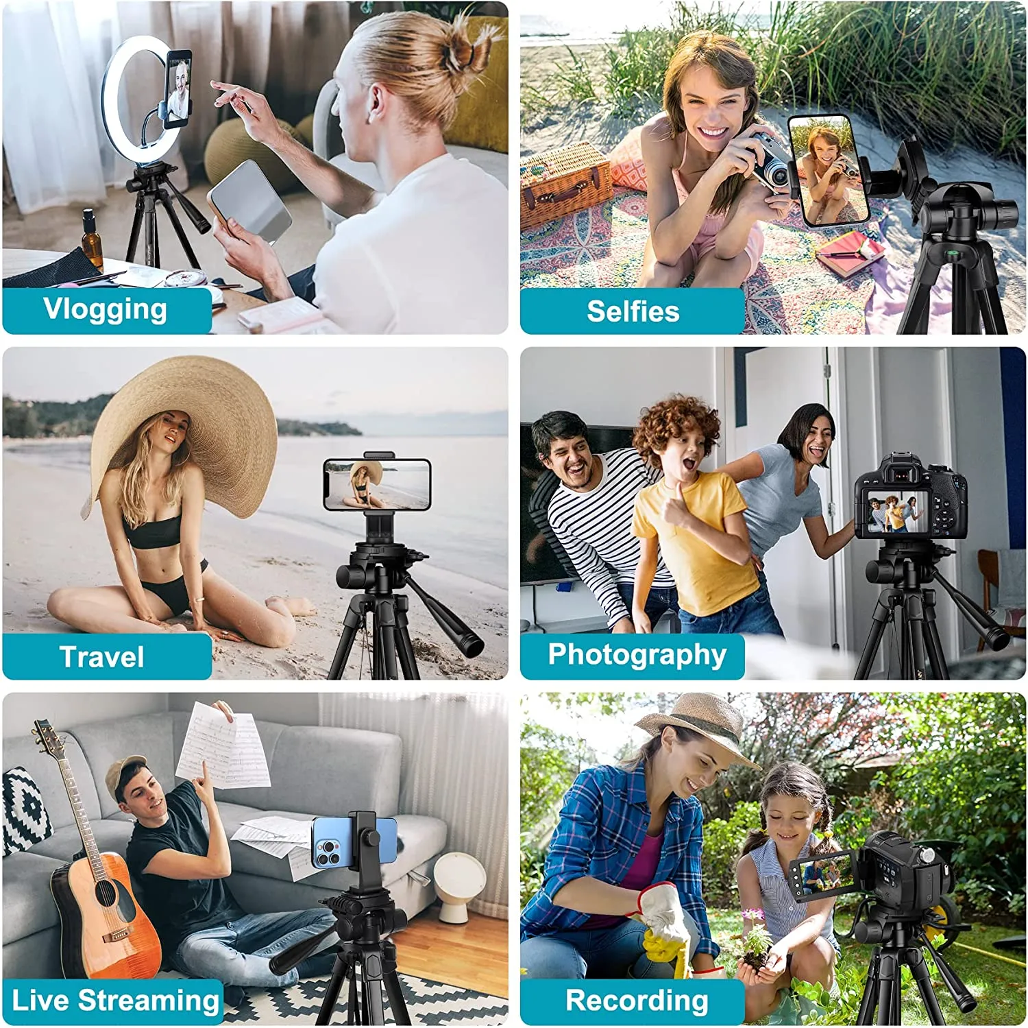 68" Phone Tripod, Camera Tripod Stand for Phone Photos Video, Travel Floor Tripods Compatible with iPhone Canon Nikon DSLR, Cell Phone Tripods with Remote/Travel Bag/Phone Holder(USA)