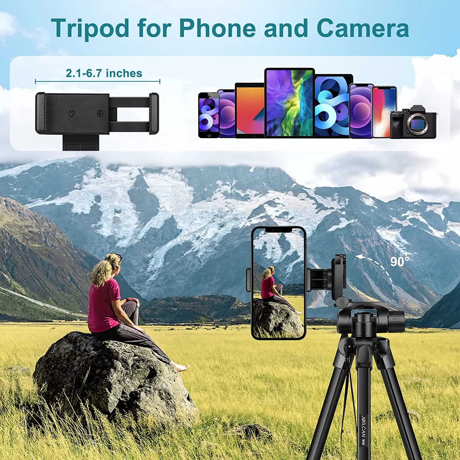 68" Phone Tripod, Camera Tripod Stand for Phone Photos Video, Travel Floor Tripods Compatible with iPhone Canon Nikon DSLR, Cell Phone Tripods with Remote/Travel Bag/Phone Holder(USA)