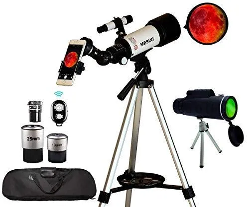Astronomical Telescopes   Travel Monocular Telescope Scope 70mm Aperture 400mm AZ Mount Astronomical Refractor Telescopes for Kids Adults Beginners - Portable Bag, Smartphone Adapter, Camera Remote