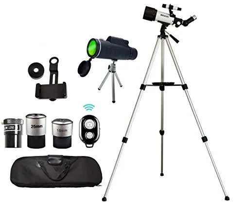 Astronomical Telescopes   Travel Monocular Telescope Scope 70mm Aperture 400mm AZ Mount Astronomical Refractor Telescopes for Kids Adults Beginners - Portable Bag, Smartphone Adapter, Camera Remote