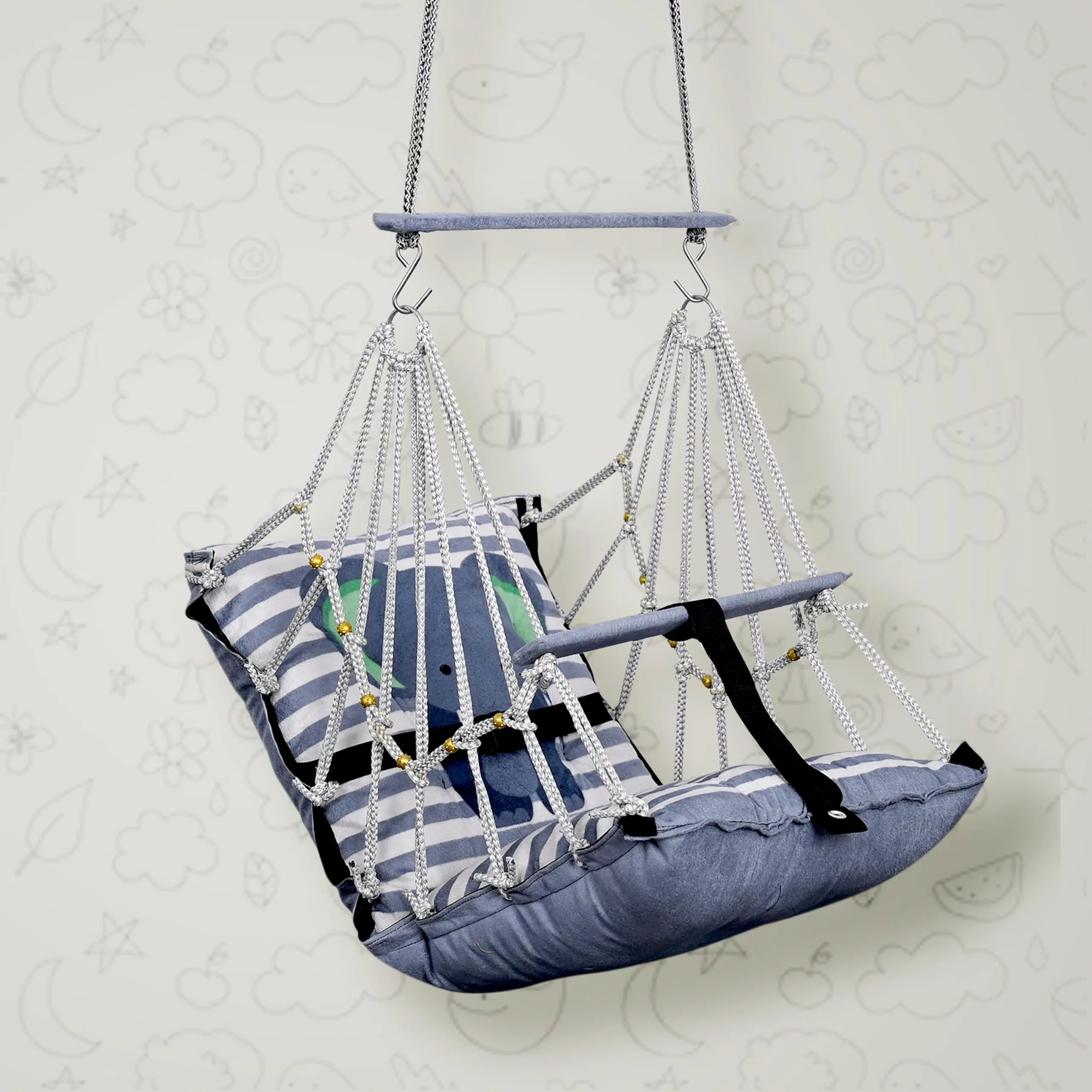 BOFFLE Cotton Baby Swing for Kids jhula 1-5 Years Swings Cradle Chair uyyala New Born Baby Gifts Foldable and Washable with Safety Belt, Home & Garden (Elephant)