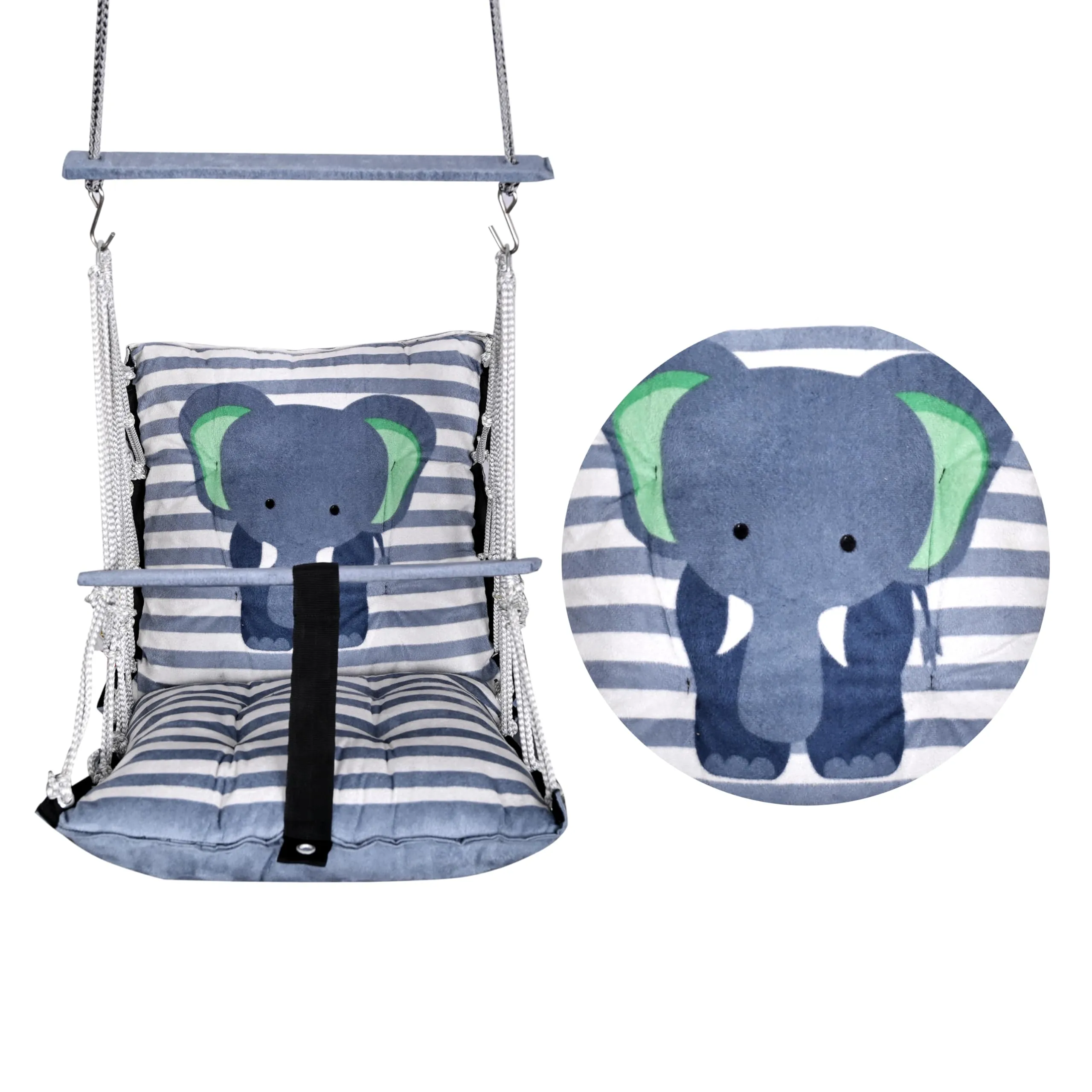 BOFFLE Cotton Baby Swing for Kids jhula 1-5 Years Swings Cradle Chair uyyala New Born Baby Gifts Foldable and Washable with Safety Belt, Home & Garden (Elephant)