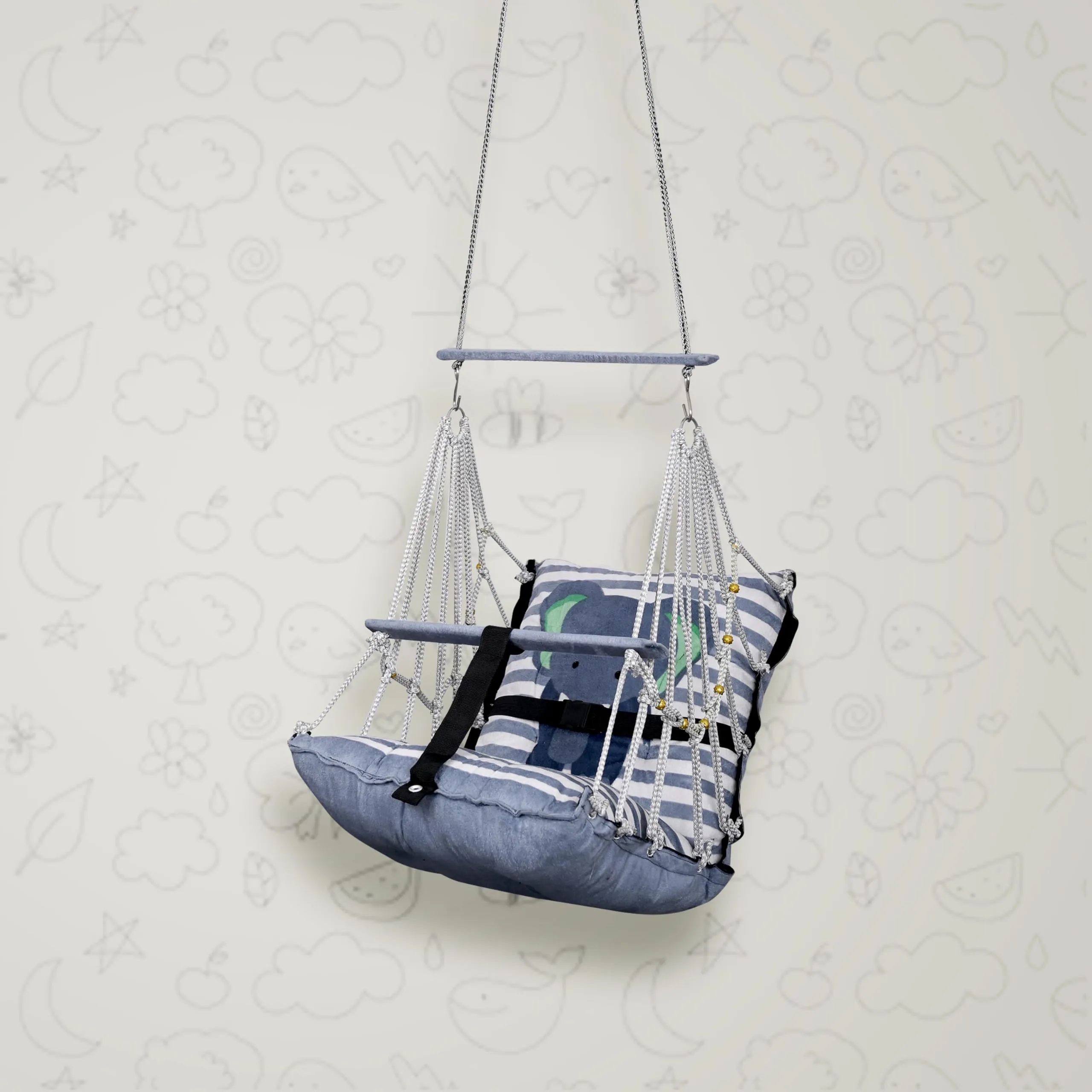 BOFFLE Cotton Baby Swing for Kids jhula 1-5 Years Swings Cradle Chair uyyala New Born Baby Gifts Foldable and Washable with Safety Belt, Home & Garden (Elephant)