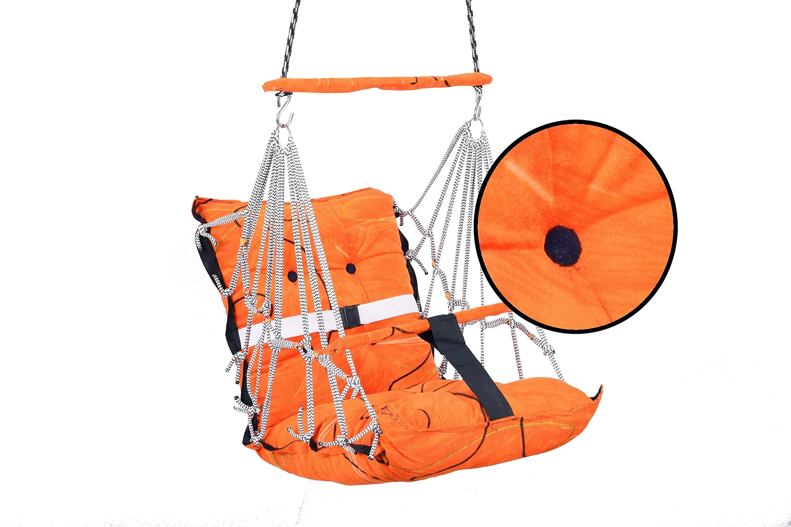 BOFFLE Cotton Baby Swing for Kids jhula 1-5 Years Swings Cradle Chair uyyala New Born Baby Gifts Foldable and Washable with Safety Belt, Home & Garden (Orange)