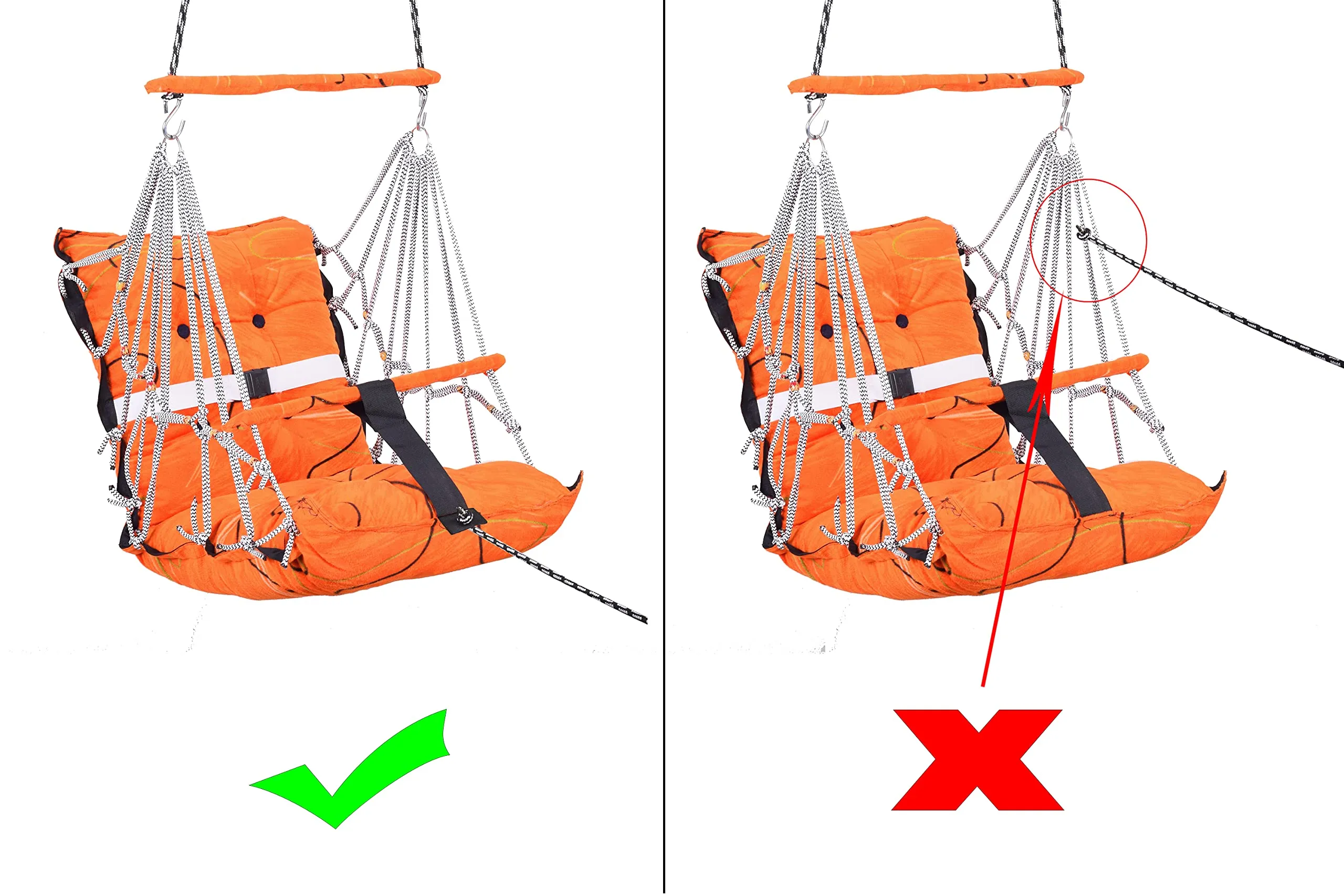 BOFFLE Cotton Baby Swing for Kids jhula 1-5 Years Swings Cradle Chair uyyala New Born Baby Gifts Foldable and Washable with Safety Belt, Home & Garden (Orange)