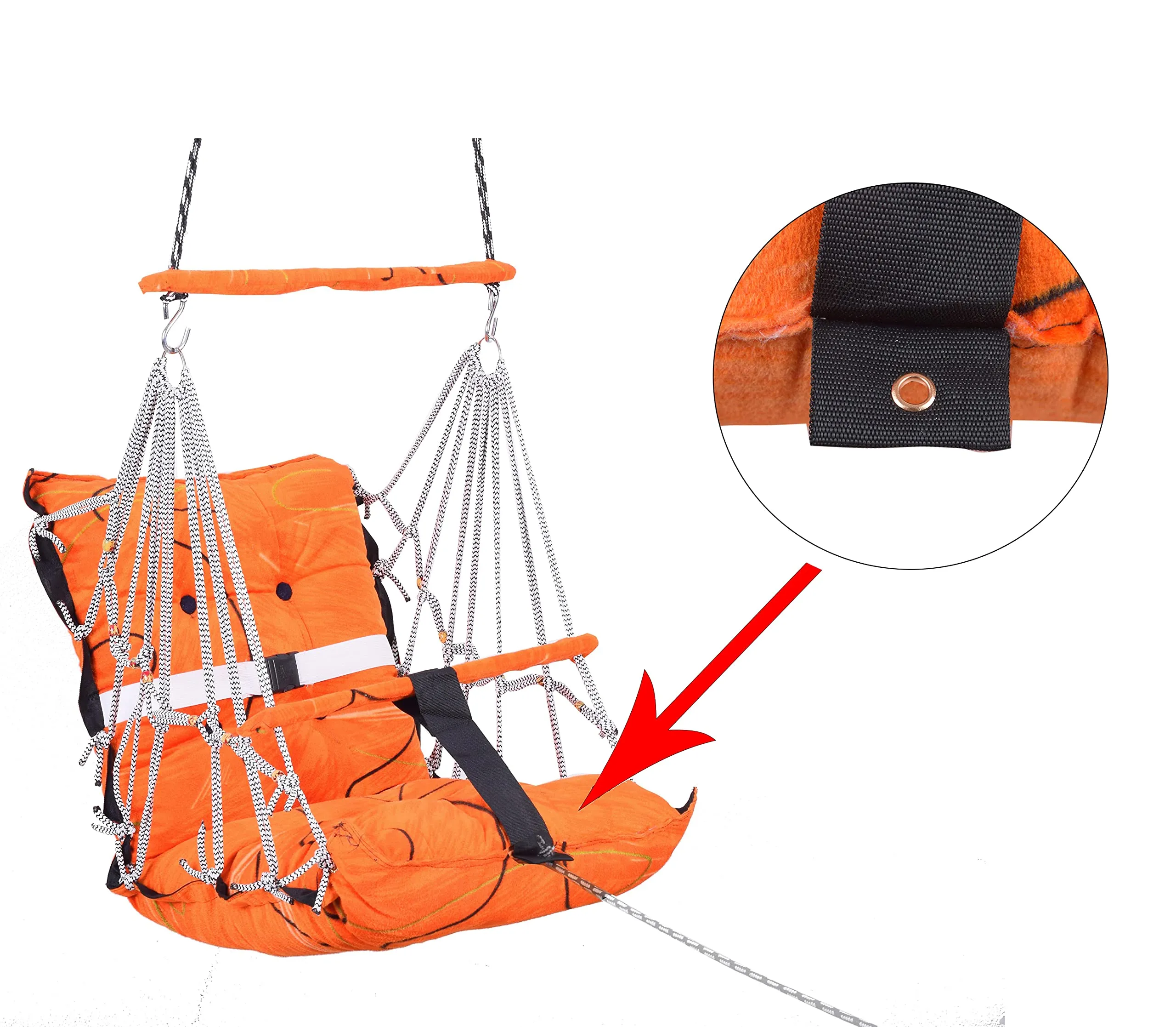 BOFFLE Cotton Baby Swing for Kids jhula 1-5 Years Swings Cradle Chair uyyala New Born Baby Gifts Foldable and Washable with Safety Belt, Home & Garden (Orange)