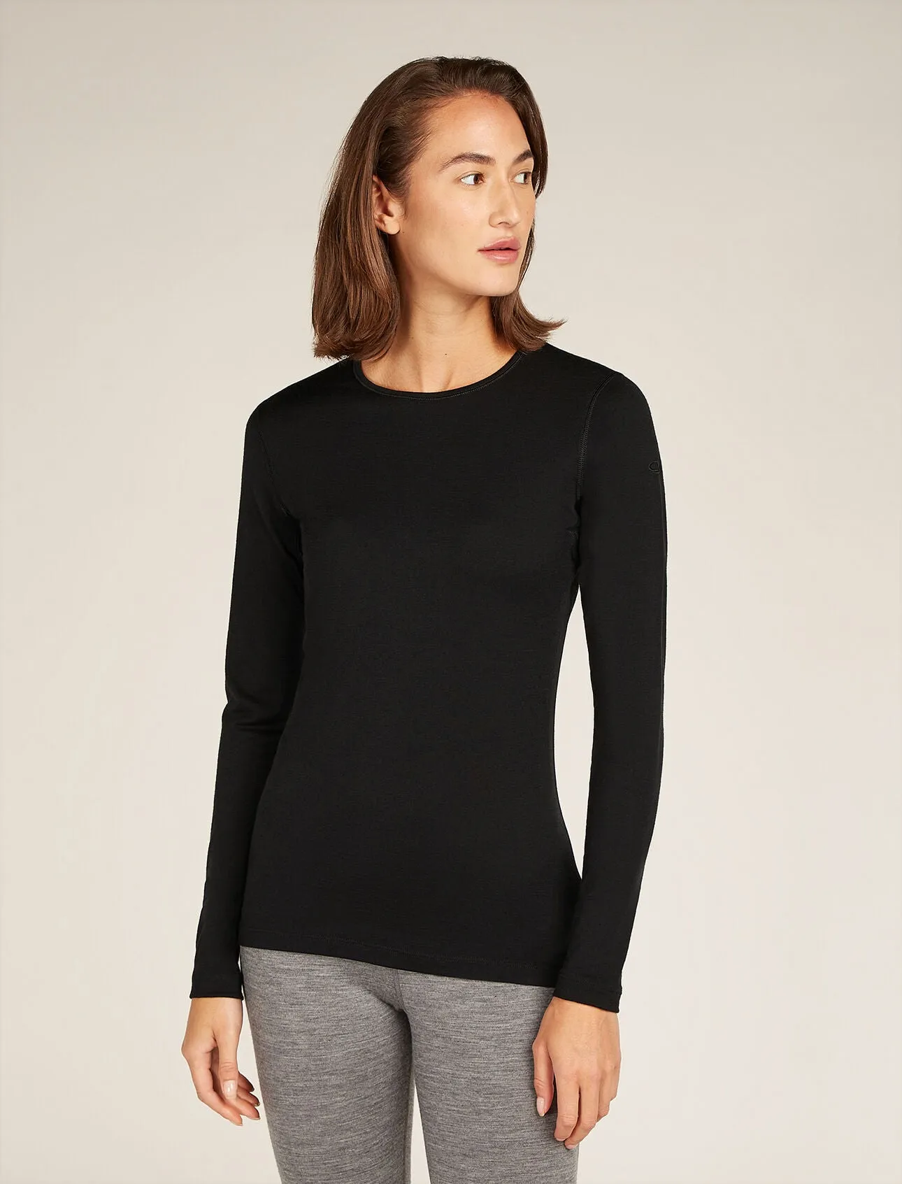 Icebreaker Women's Merino 200 Oasis Long Sleeve Crewe Thermal Top - Black