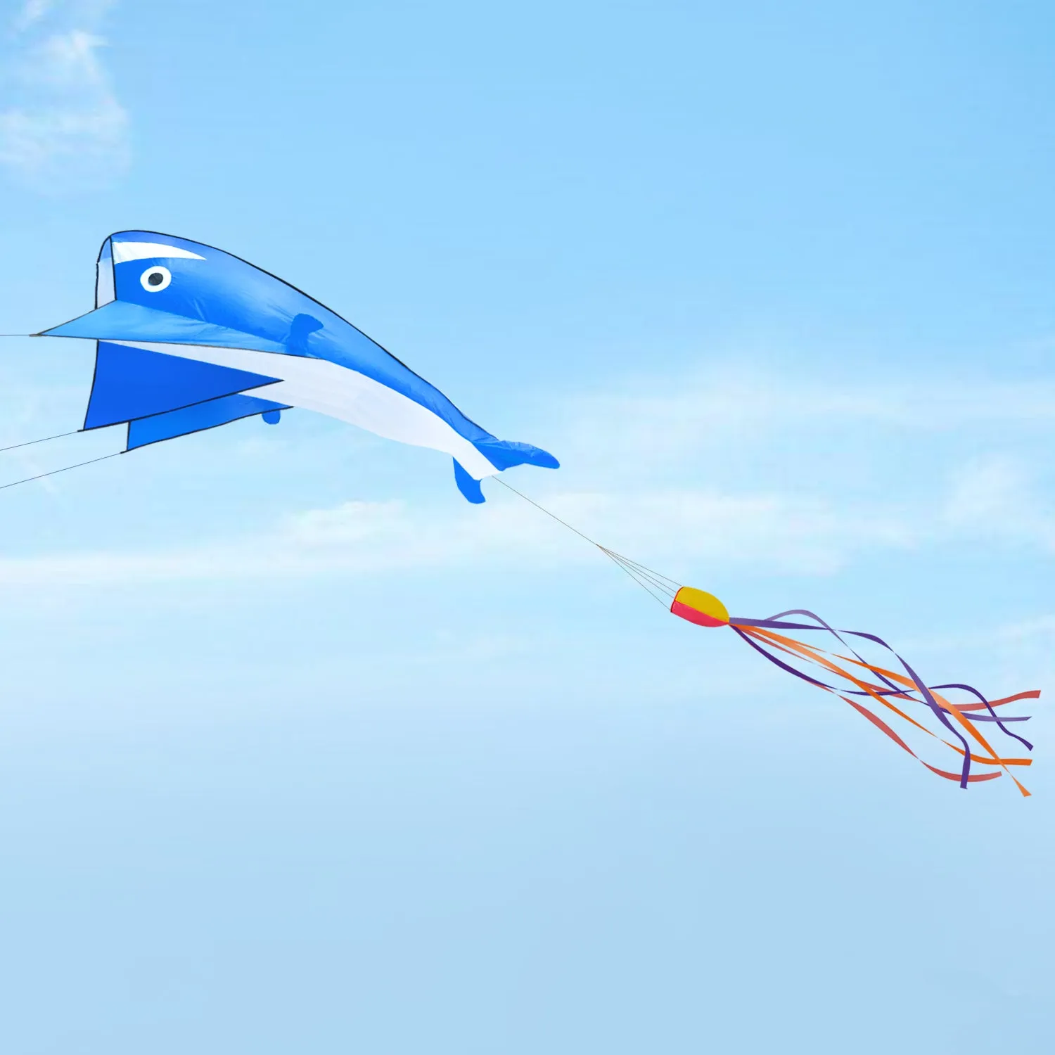 Image 3D Kite Large Blue Dolphin Breeze Beach Kites with Huge Frameless Soft Parafoil Giant,Gift for Kids,Family