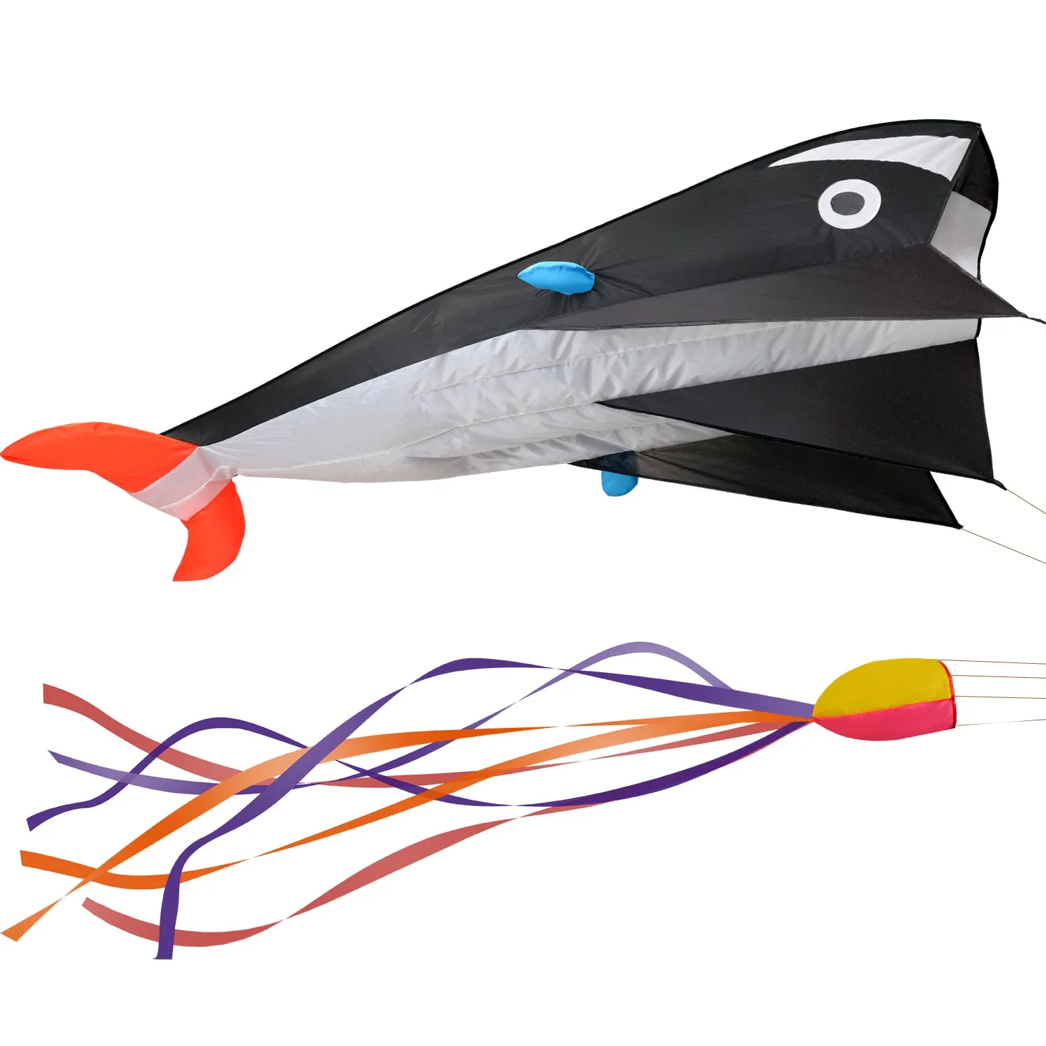 Image 3D Kite Large Blue Dolphin Breeze Beach Kites with Huge Frameless Soft Parafoil Giant,Gift for Kids,Family