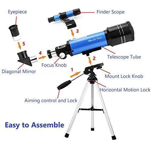 MaxUSee 70mm Refractor Telescope with Tripod & Finder Scope for Kids & Astronomy Beginners, Portable Telescope with 4 Magnification eyepieces & Phone Adapter