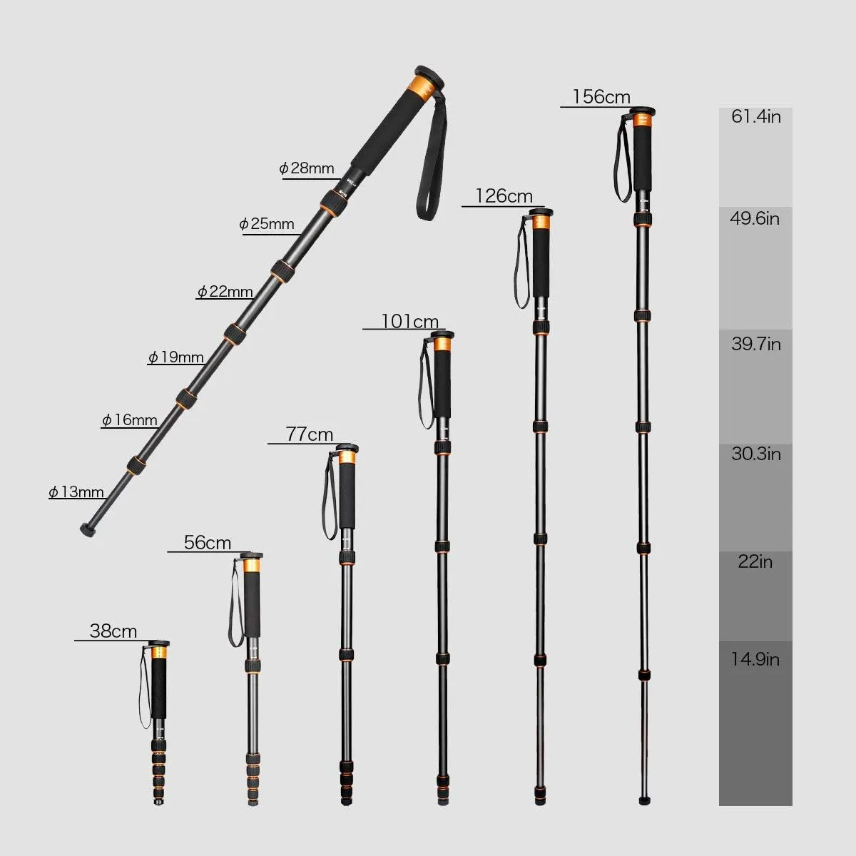 Portable Photography Aluminum Alloy Unipod Stick,(K-266 Orange)