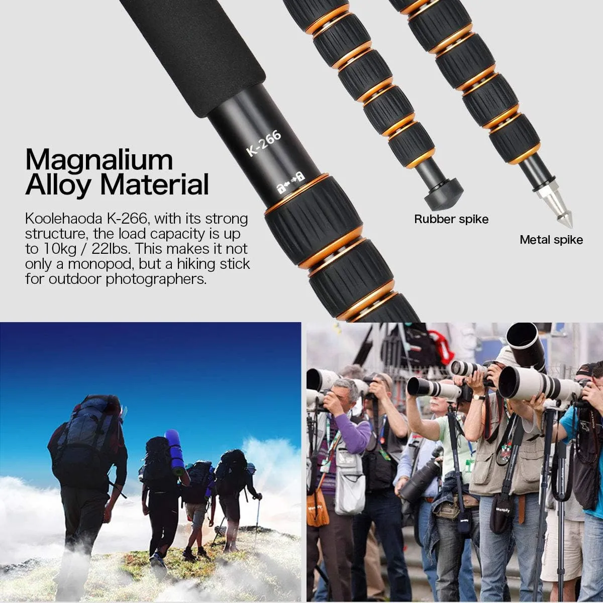 Portable Photography Aluminum Alloy Unipod Stick,(K-266 Orange)