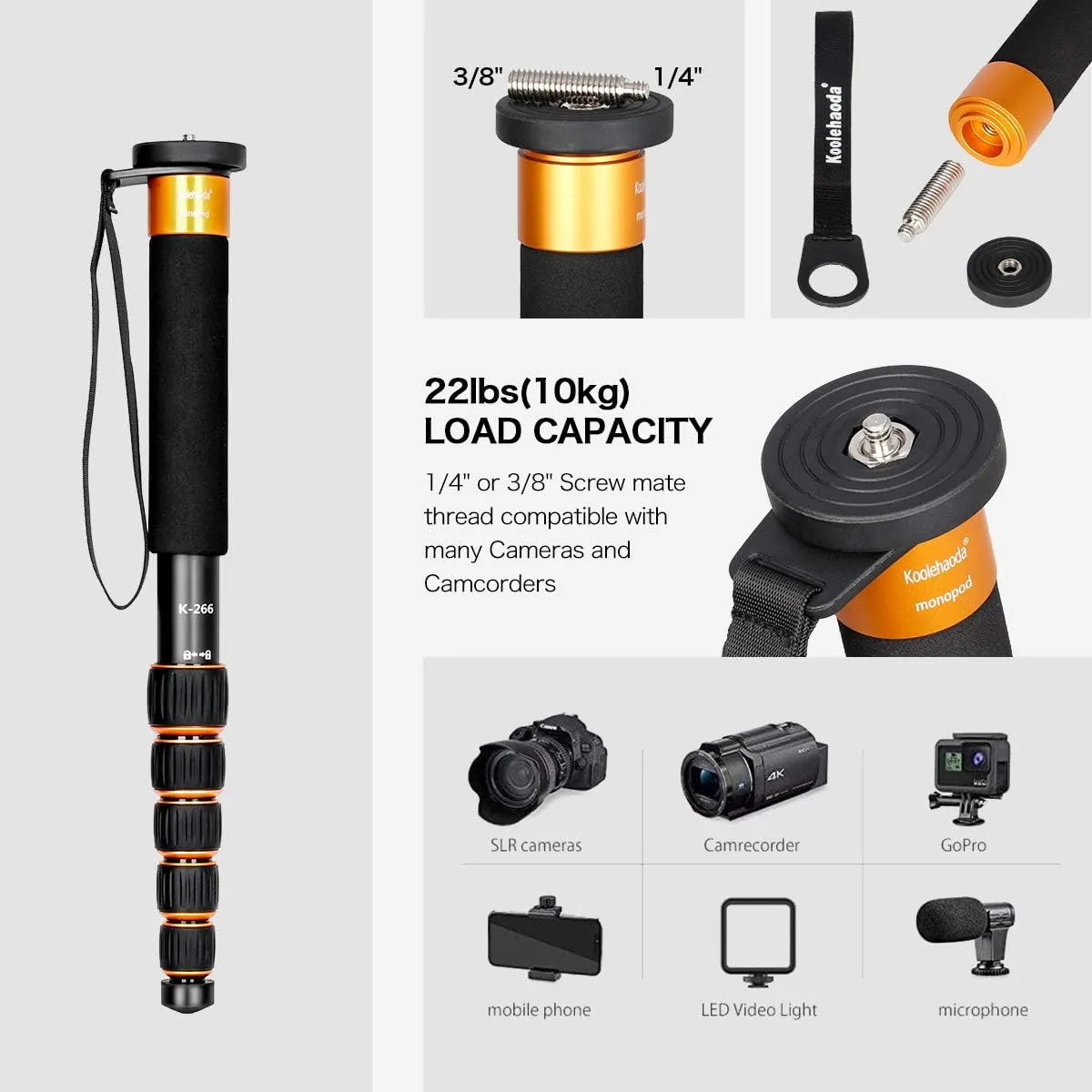 Portable Photography Aluminum Alloy Unipod Stick,(K-266 Orange)