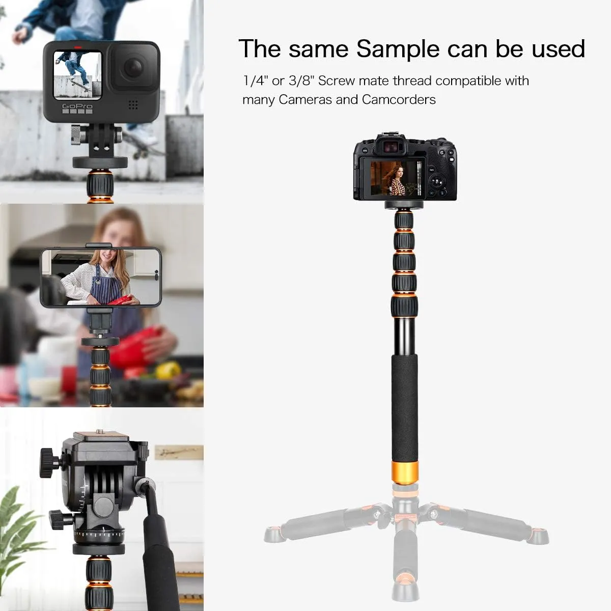 Portable Photography Aluminum Alloy Unipod Stick,(K-266 Orange)