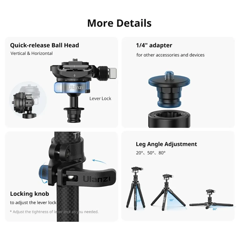 Ulanzi TT35 Carbon Fiber Hiking Stick Tripod Kit with Arca-Swiss and F38 Quick Release Plate Compatible Ball Head for Camera, Detachable 4-Section Monopod Legs, 146cm Maximum Working Height, and 5kg Load Capacity for Photography