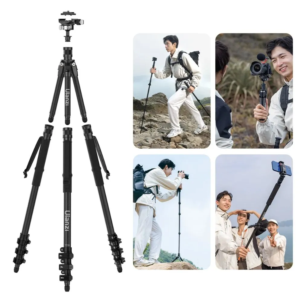 Ulanzi TT35 Carbon Fiber Hiking Stick Tripod Kit with Arca-Swiss and F38 Quick Release Plate Compatible Ball Head for Camera, Detachable 4-Section Monopod Legs, 146cm Maximum Working Height, and 5kg Load Capacity for Photography