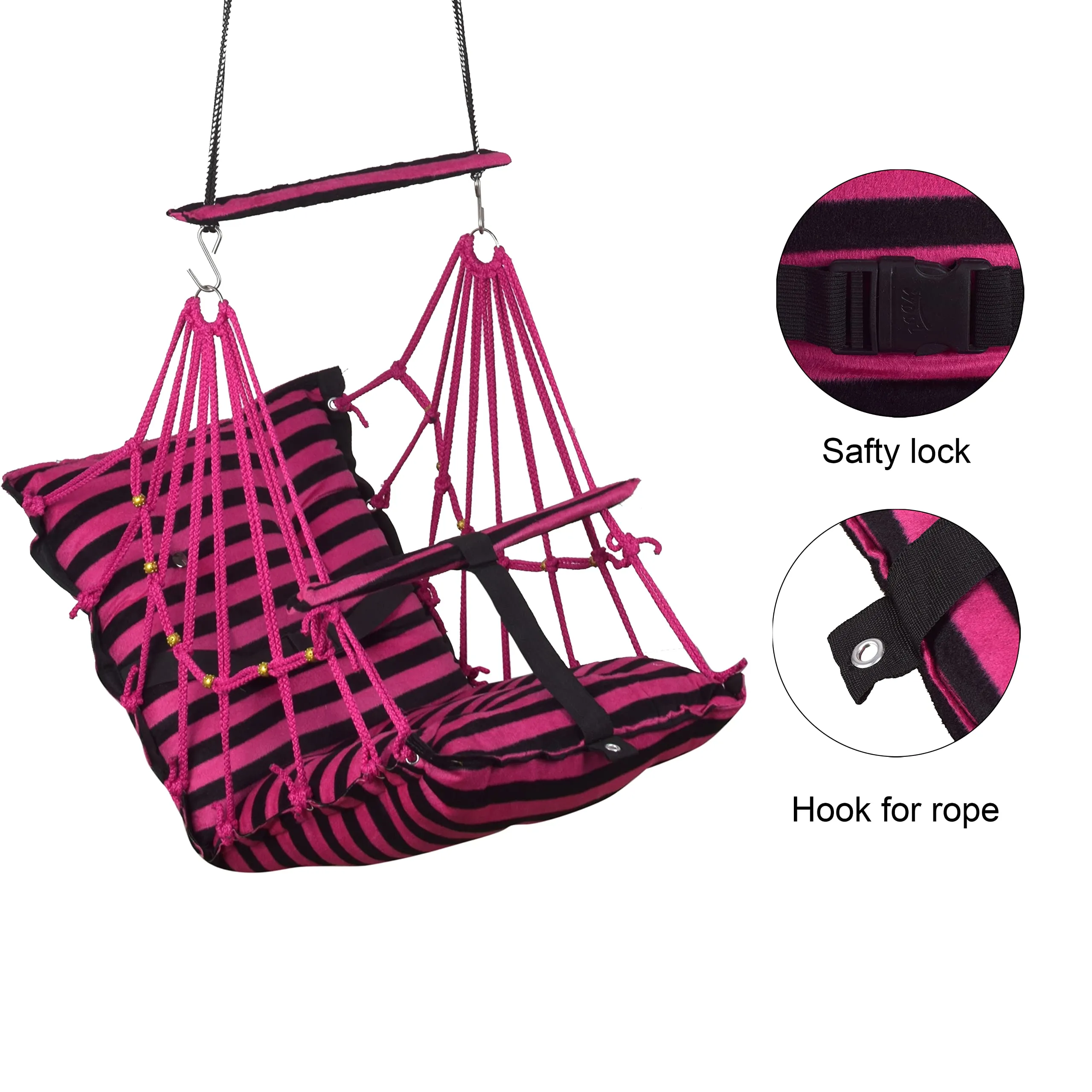 Windson Craft® Cotton Swing Chair for Kids Baby's Children Folding and Washable1-6 Years with Safety Belt/Home,Garden Jhula for Babies|Swing for Kids|Seat and Back Side 16x16 inch (Cherry Patta Swing)