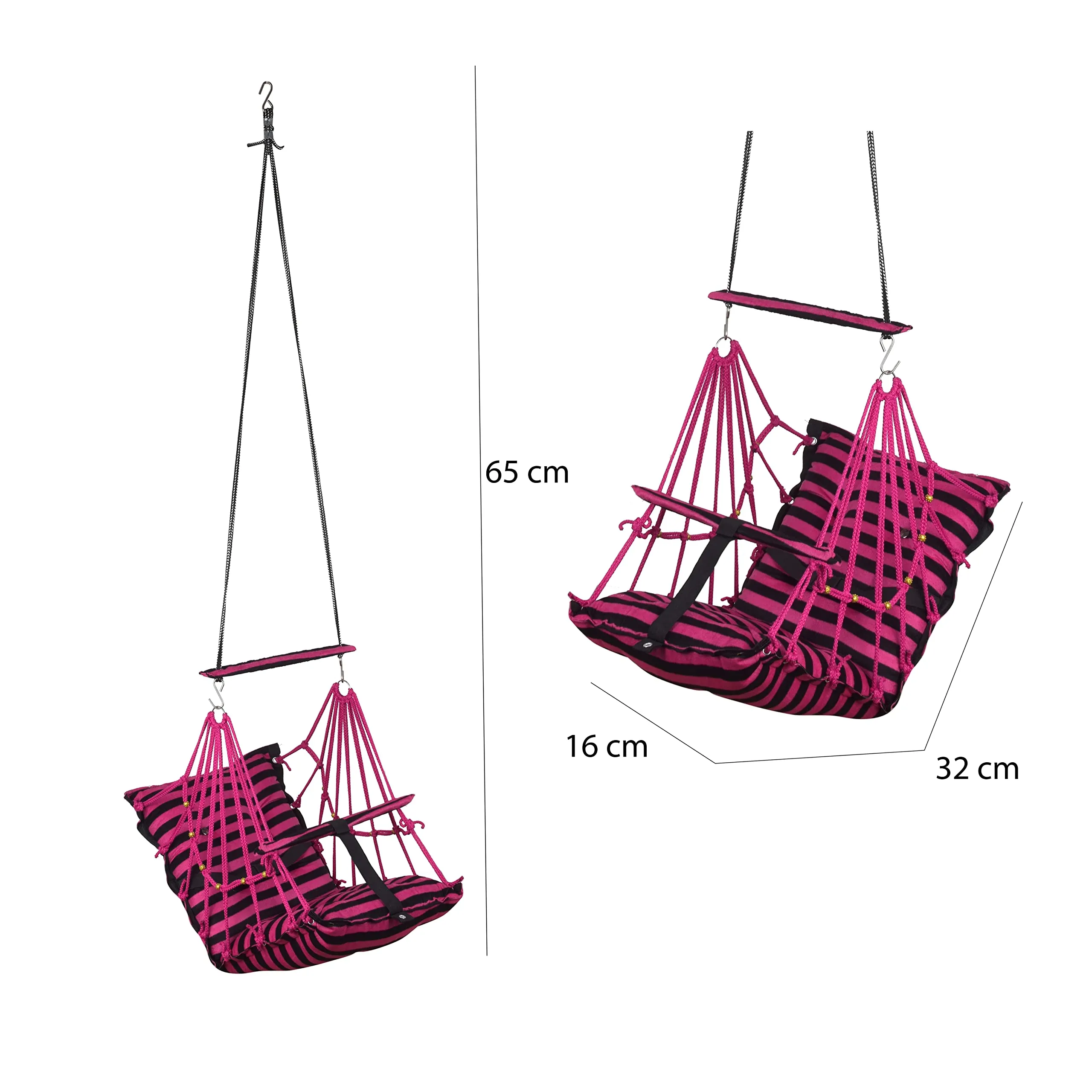 Windson Craft® Cotton Swing Chair for Kids Baby's Children Folding and Washable1-6 Years with Safety Belt/Home,Garden Jhula for Babies|Swing for Kids|Seat and Back Side 16x16 inch (Cherry Patta Swing)
