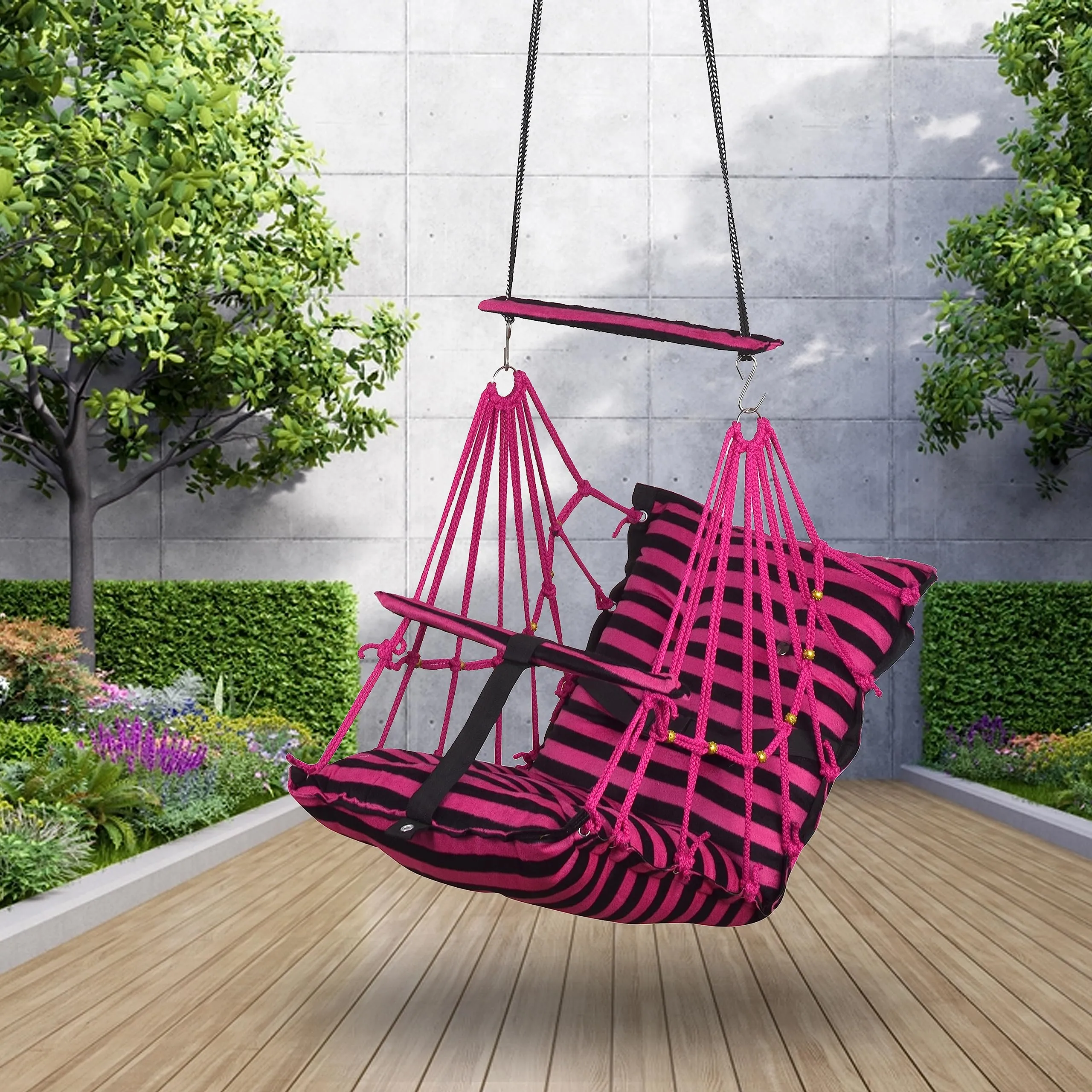 Windson Craft® Cotton Swing Chair for Kids Baby's Children Folding and Washable1-6 Years with Safety Belt/Home,Garden Jhula for Babies|Swing for Kids|Seat and Back Side 16x16 inch (Cherry Patta Swing)