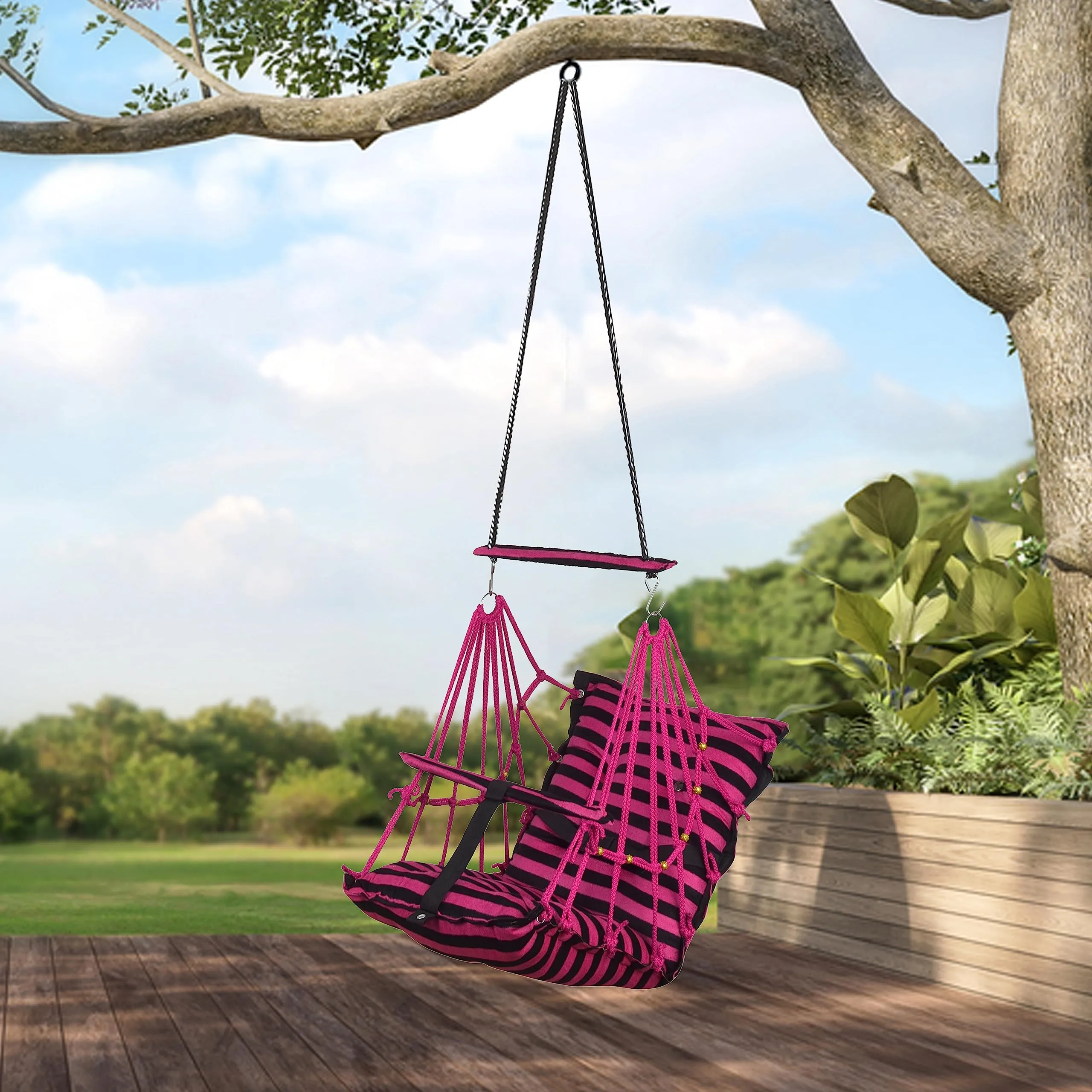 Windson Craft® Cotton Swing Chair for Kids Baby's Children Folding and Washable1-6 Years with Safety Belt/Home,Garden Jhula for Babies|Swing for Kids|Seat and Back Side 16x16 inch (Cherry Patta Swing)