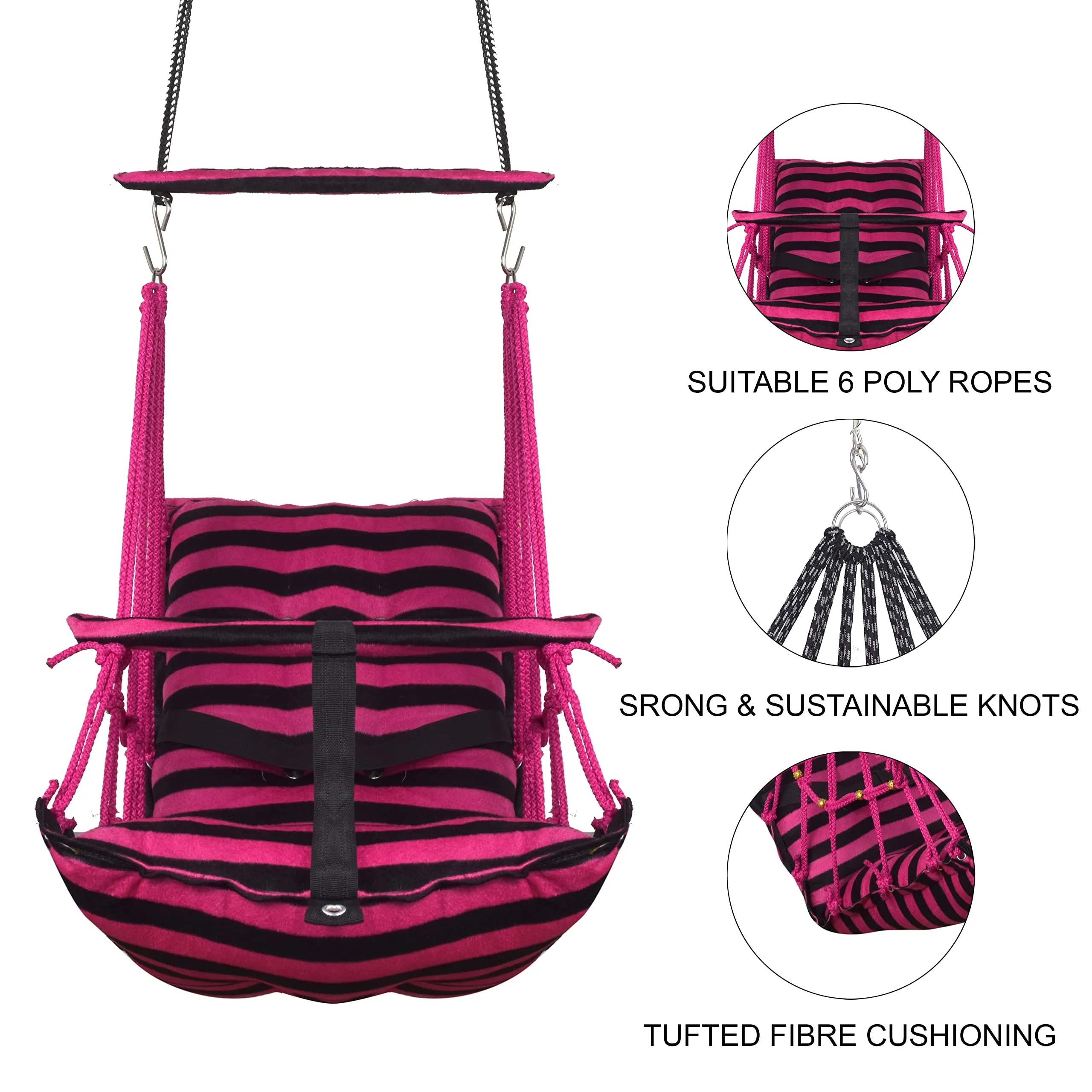Windson Craft® Cotton Swing Chair for Kids Baby's Children Folding and Washable1-6 Years with Safety Belt/Home,Garden Jhula for Babies|Swing for Kids|Seat and Back Side 16x16 inch (Cherry Patta Swing)